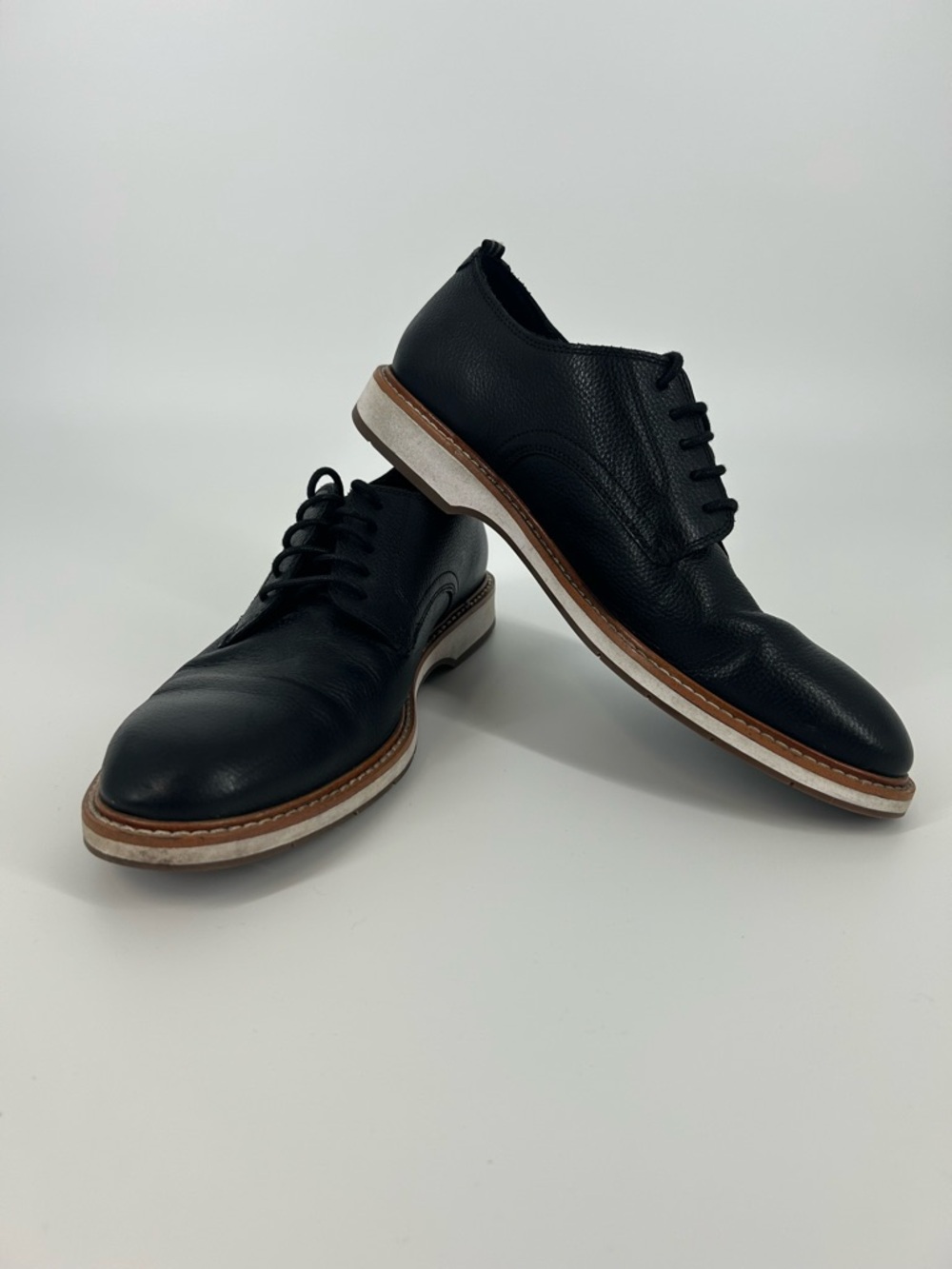 Cole Haan Black Leather Derby Shoes with Tan Welt Size 8.5